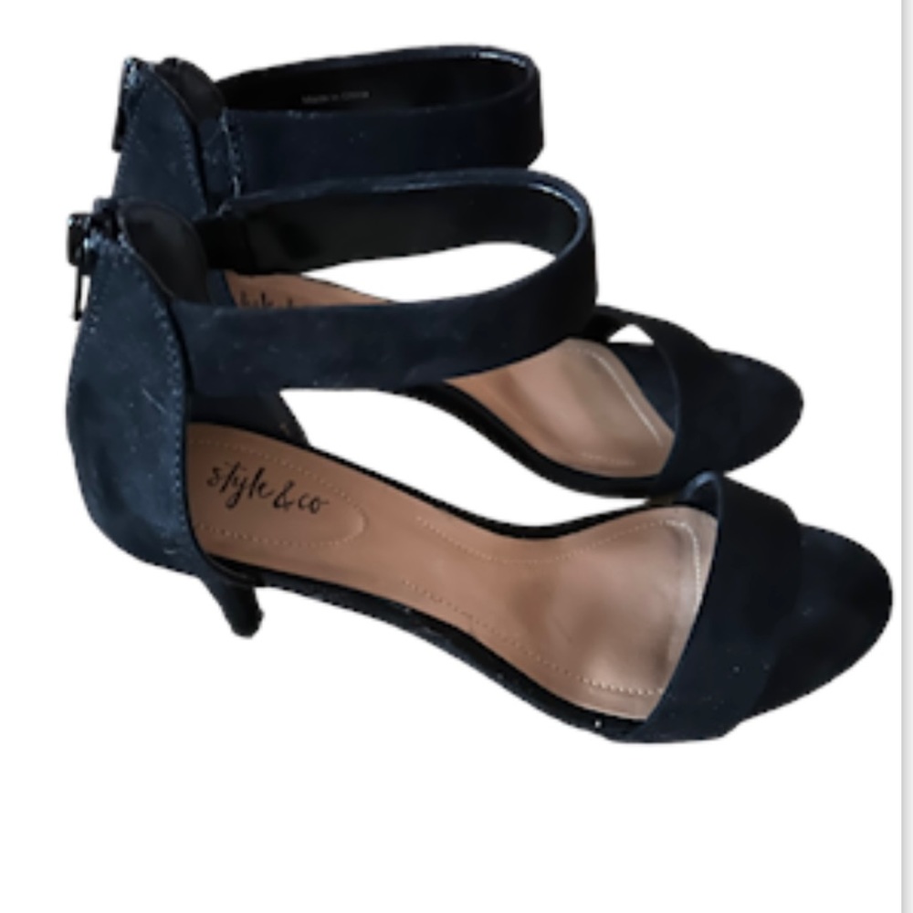 Style & Co Paycee Two-Piece Dress Sandals Black Size 8W‎ EUC - Picture 3 of 9